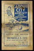 Pre-War 1938/1939 Cardiff City v Torquay Utd match programme 22 April 1939. Fair, view to assess.