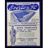 Pre-War 1936/1937 Everton v Huddersfield Town match programme 26 September 1936. Good, no writing.