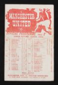 1945/1946 War League North Manchester United v Blackburn Rovers 9 March 1946, single sheet. Fair-