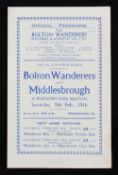 1945/1946 Bolton Wanderers v Middlesbrough FA Cup football programme 9 February 1946 match