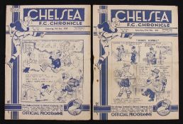 1936/1937 Chelsea home match programmes v Middlesbrough (tear damage inside) 9 January 1937, v