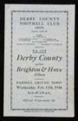 1945/1946 Derby County (winners) v Brighton & Hove Albion FA Cup Wednesday 13 February 1946 match