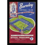 1960/1961 Football League Cup semi-final match programme 10 April 1961 Burnley v Aston Villa at Turf