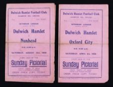 1935/1936 Isthmian League Dulwich Hamlet match programmes v Oxford City (4 April 1936) and v Nunhead