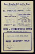 1944/1945 War League North Bury v Huddersfield Town match programme Good.