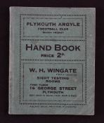 1926/1927 Plymouth Argyle football club handbook pocket sized 72 pages. Good.