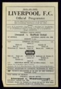 1945/1946 War League match Liverpool v Sheffield Utd football programme 16 March 1946, single sheet.