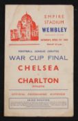 1944 War Cup Final at Wembley, Chelsea v Charlton Athletic football programme 15 April 1944, 4