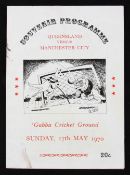 1970 Australian tour match programme Queensland v Manchester City 17 May 1970 at The Gabba. Fair-