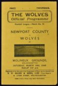 1945/1946 Wolverhampton Wanderers v Newport County war league 4 page match programme. Good.