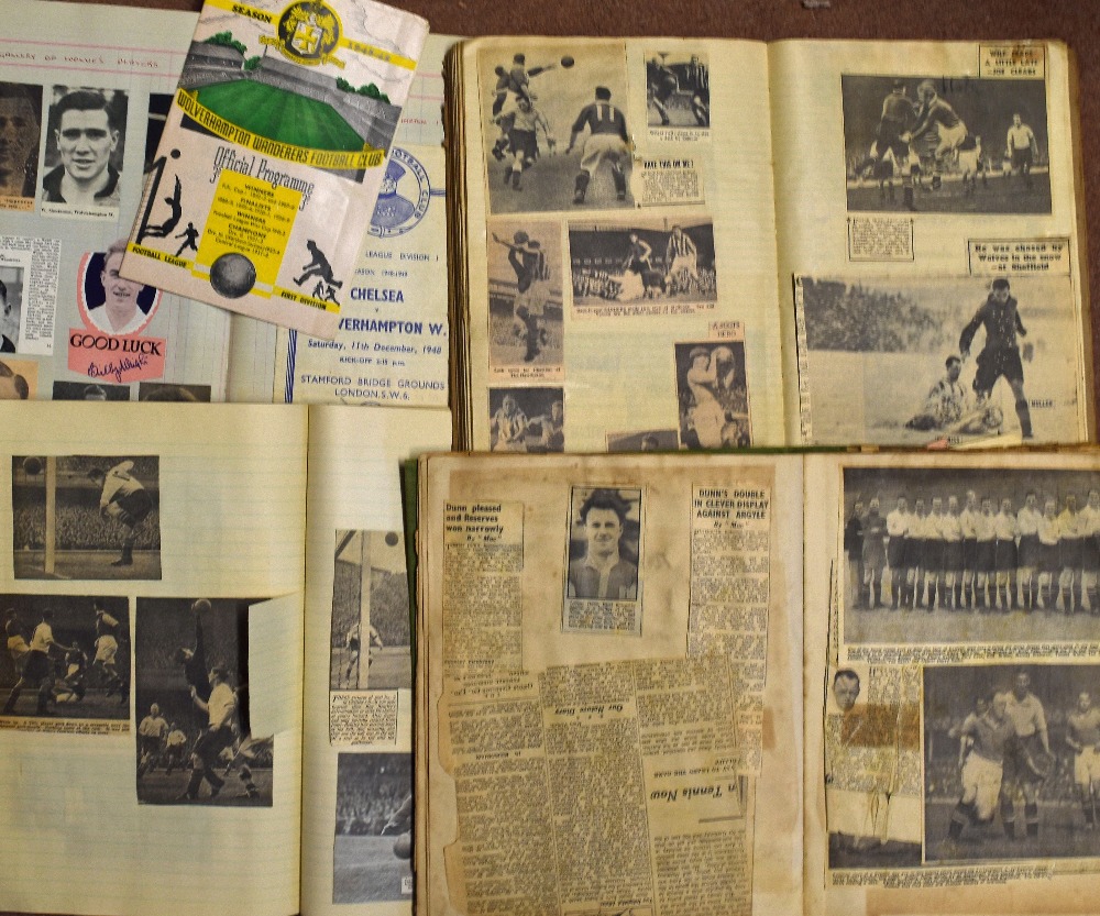 Wolverhampton Wanderers 1940s Newspaper cuttings scrap books to include 18 programmes from 1948-49