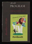1958 World Cup Brazil v Wales football programme 19 June 1958 ¼ final match programme at Goteborg.