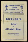 1934/1935 Shrewsbury Town v Wrexham, Birmingham League match programme 9 February 1935 at Gay