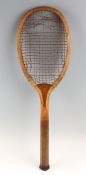 Slazenger EGM wooden tennis racket with convex wedge with original red / white natural gut