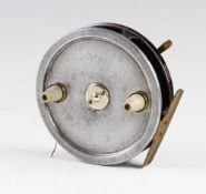 Albert Smith Redditch reel: 4.25" dia. Alloy reel with smooth brass foot, sun dial regulator, centre