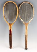 2x early Junior/Practice Tennis Rackets the first with an elongated head, concave wedge and