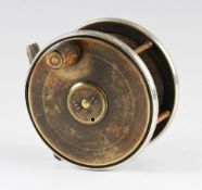 Scarce BR Bainbridge & Co., Maker, Eton, 3 3/4" ebonite/brass trout fly reel, German silver rims,