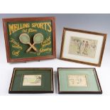 Tennis Prints - 3 Hand coloured prints featuring tennis cartoons all f & g together with a