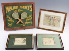 Tennis Prints - 3 Hand coloured prints featuring tennis cartoons all f & g together with a