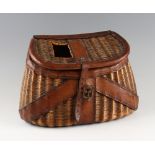 Early U.S Leather bound wicker creel: High quality creel having leather cross banding, edging,