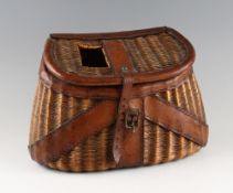 Early U.S Leather bound wicker creel: High quality creel having leather cross banding, edging,