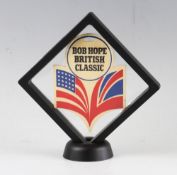 Bob Hope British Classic official golf bag tag - featuring USA / British flags mounted in a open