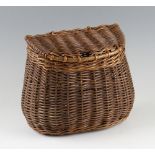 Early Wicker Creel: Small wicker creel with hinged lid - overall 20cm wide x 19cm high, lacking