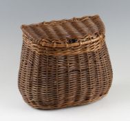Early Wicker Creel: Small wicker creel with hinged lid - overall 20cm wide x 19cm high, lacking