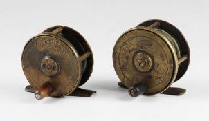 2x brass plate wind reels: Harrods Ltd 2.25" creases and hairline cracks to face together with J F