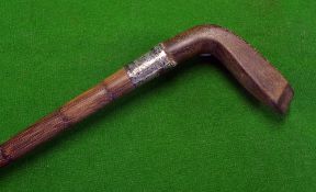 Early 1900 Sunday golf walking stick with horn longnose handle - silver engraved neck band (split)