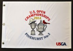 2014 US Open Golf Championship white pin flag - played at Pinehurst No.2 with embroidered USGA - won