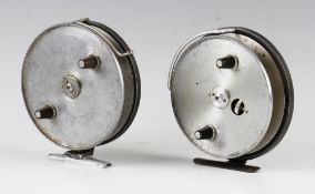 2x Hardy Bros Conquest variation centre pin reels - to incl one with solid drum face, the other with