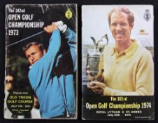 1973 and 1974 Official Open Golf Championship programmes - played at Old Troon '73 and won by Tom