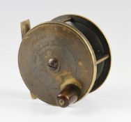 Interesting Eaton & Deller brass salmon reel - 3.25" dia and engraved with makers details, and 6&7