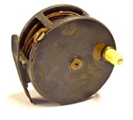 *WITHDRAWN* Hardy Bros Brass Faced Salmon Fly Reel - 3.5" dia. - with Rod in Hand, Bordered Oval an