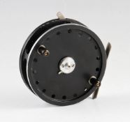 C Farlow & Co Ltd centre pin reel: 4" dia - 2 black handle knobs, chrome foot, holdfast logo,