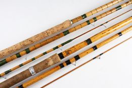 2x Whole and Split Cane Course Fishing Rods - Milwards Senior Featherlite 14ft 3pc Spanish Reed with