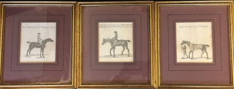 Early Horse Racing Etchings c.1750 (3) - depicts 'Little Driver the property of Mr Iofiah Marshall