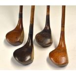 Tom Morris small stained brassie and 3 other woods - similar shaped brassie showing the James