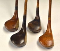 Tom Morris small stained brassie and 3 other woods - similar shaped brassie showing the James