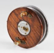 D Slater Newark Wallis Zephyr mahogany and alloy combination star back reel, 4.25" dia. with