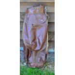 Fine and solid large leather tournament golf bag - with travel/carry hood, large full length pocket,