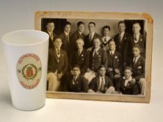 Olympiade 1928 Amsterdam commemorative glass tumbler and Boxing Photograph: White milk glass tumbler