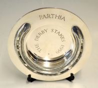 Unique 1959 Derby Winner polished racing plate mounted on a Silver Dish -silver dish engraved "