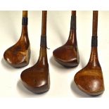 Collection of 4x woods - 2x A Monk East Herts - Driver and Brassie; striped top brassie stamped J