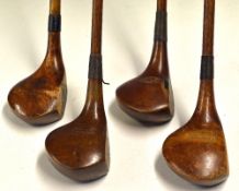 Collection of 4x woods - 2x A Monk East Herts - Driver and Brassie; striped top brassie stamped J