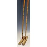 Equestrian - 2 x Polo Mallets with original vellum sheath around bamboo handle marked with 'F