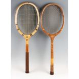 Spalding Bros 'Ascot' Tennis Racket c.1910-20 original double centre gut strings, concave throat,