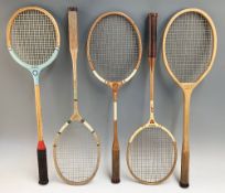 4x Badminton rackets - Varsity H.J. Knutton, Gray's of Cambridge "The Gray", Bijou F H Ayres,
