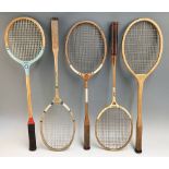 4x Badminton rackets - Varsity H.J. Knutton, Gray's of Cambridge "The Gray", Bijou F H Ayres,